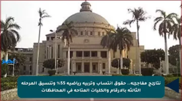 نتائج مفاجئة.. حقوق انتساب وتربية رياضية 55% وتنسيق المرحلة الثالثة بالأرقام والكليات المتاحة في المحافظات
